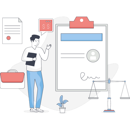 Man pointing legal contract  Illustration