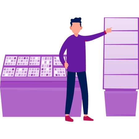 Man pointing makeup cabinet  Illustration