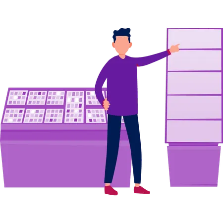 Man pointing makeup cabinet  Illustration