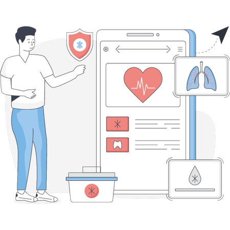 Man Pointing Medical App  Illustration