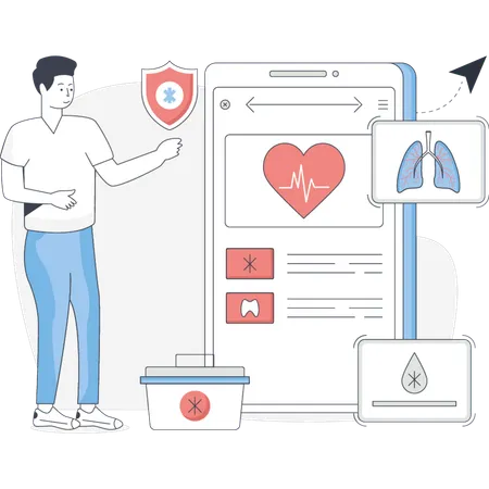 Man Pointing Medical App  Illustration