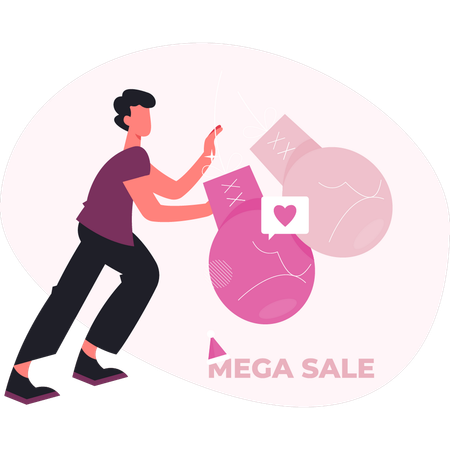 Man pointing mega sale  Illustration