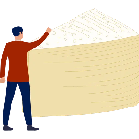 Man  pointing milky cheese  Illustration