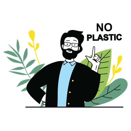 Man pointing no plastic  Illustration