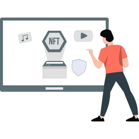 Man pointing online NFT marketing  Illustration