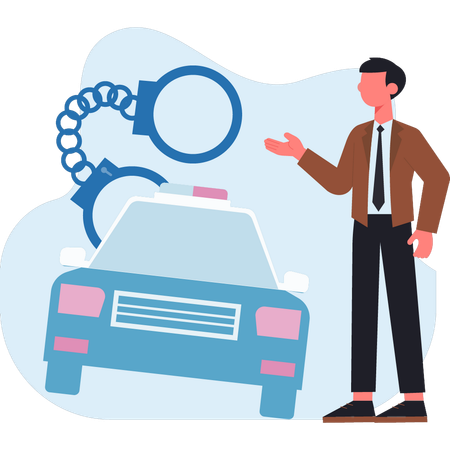 Man pointing police car  Illustration