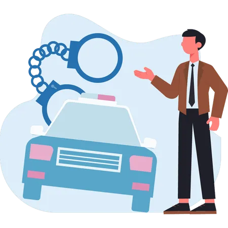 Man pointing police car  Illustration