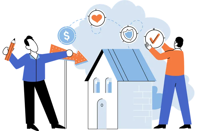 Man pointing property insurance  Illustration