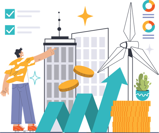 Man pointing renewable energy growth  Illustration