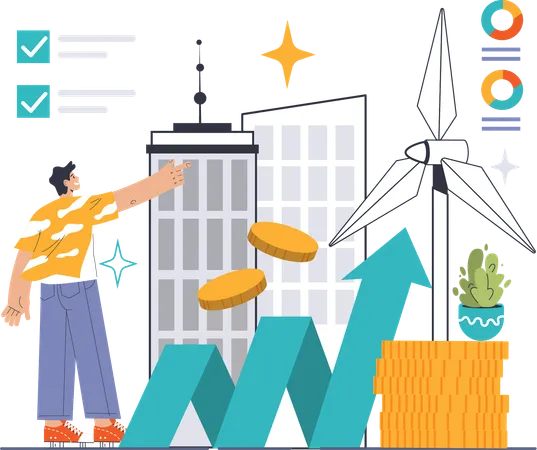 Man pointing renewable energy growth  Illustration