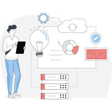 Man  pointing server solution  Illustration