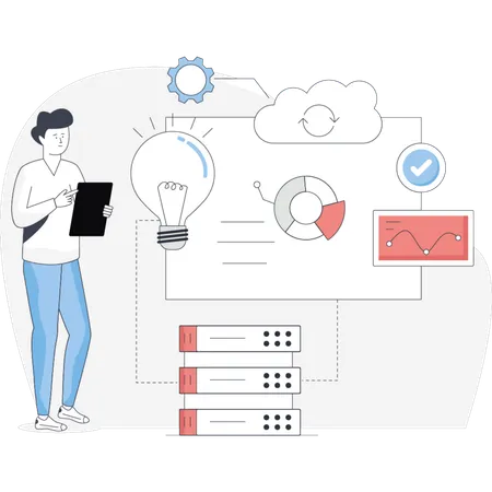 Man  pointing server solution  Illustration