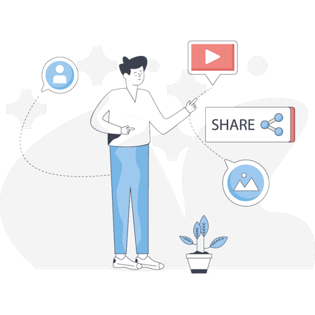 Man  pointing sh button  Illustration