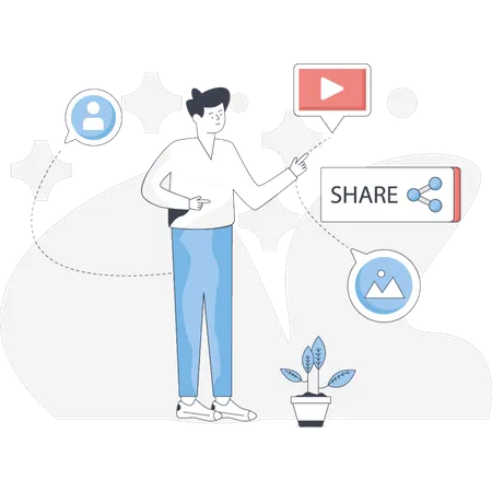 Man  pointing sh button  Illustration