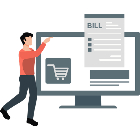 Man pointing shopping bill  Illustration