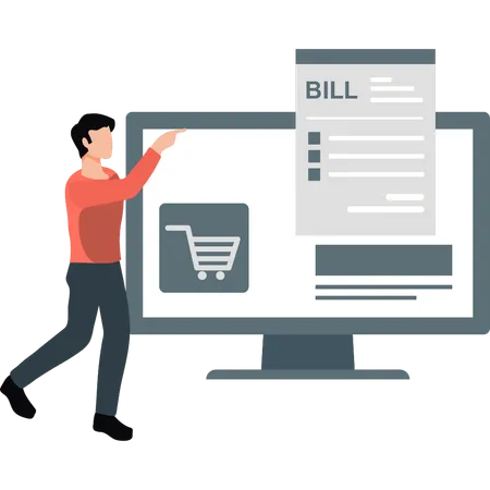 Man pointing shopping bill  Illustration