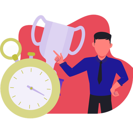 Man pointing soccer trophy  Illustration