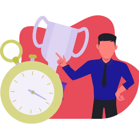 Man pointing soccer trophy  Illustration
