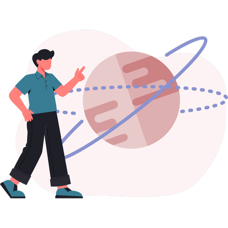 Man pointing space planet  Illustration