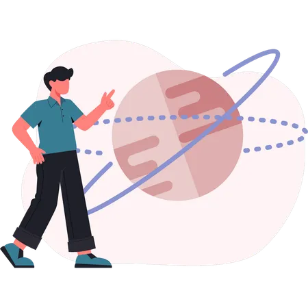 Man pointing space planet  Illustration