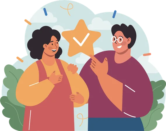 Man pointing star while woman feeling happy  Illustration