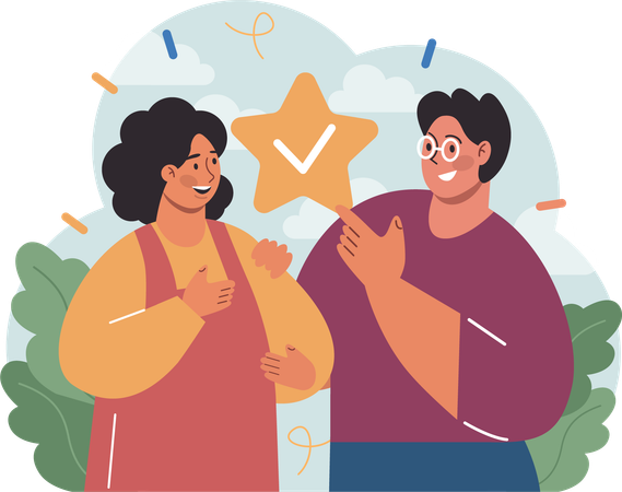 Man pointing star while woman feeling happy  Illustration