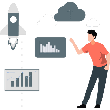 Man pointing startup analysis chart  Illustration