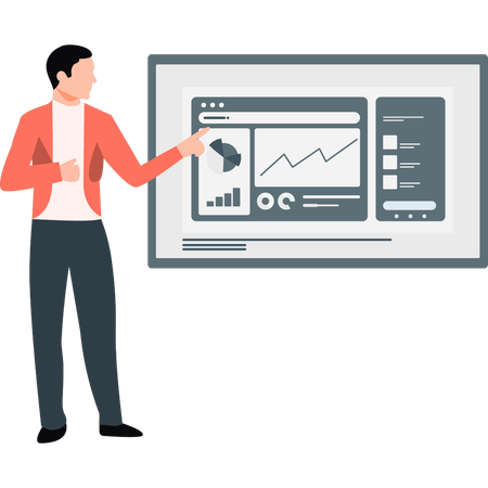 Man pointing stock market analysis  Illustration