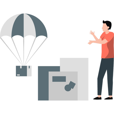 Man pointing to balloon delivery  Illustration