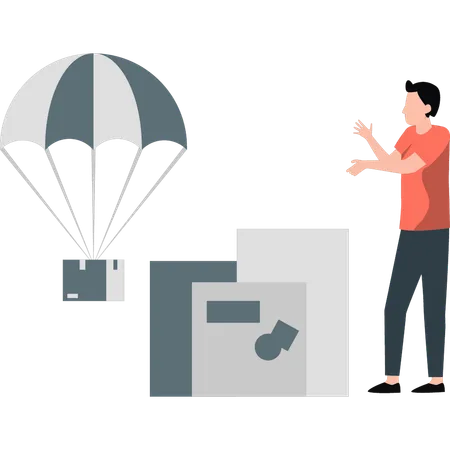 Man pointing to balloon delivery  Illustration