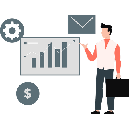 Man pointing to business bar graph  Illustration
