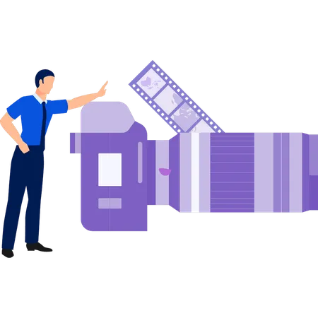 Man pointing to  camera reel  Illustration