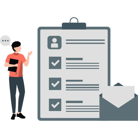 Man pointing to checklist on clipboard  Illustration