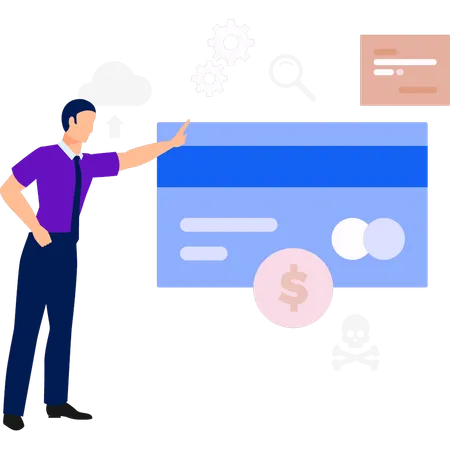 Man pointing to credit card  Illustration