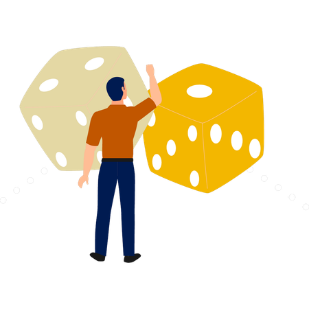 Man pointing to dices for gambling  Illustration