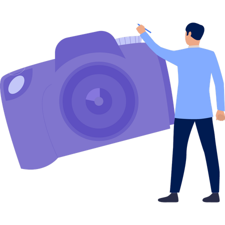 Man pointing to digital camera  Illustration