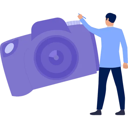 Man pointing to digital camera  Illustration