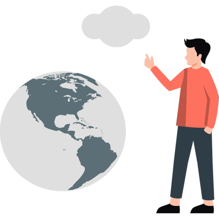 Man pointing to Earth globe  イラスト