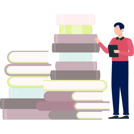 Man pointing to education books  Illustration