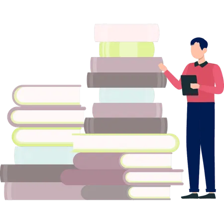 Man pointing to education books  Illustration