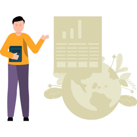 Man pointing to environmental report  Illustration