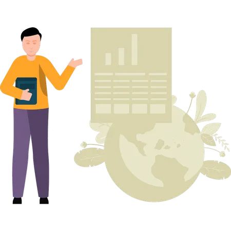 Man pointing to environmental report  Illustration