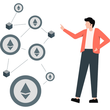 Man pointing to ethernet networking  Illustration