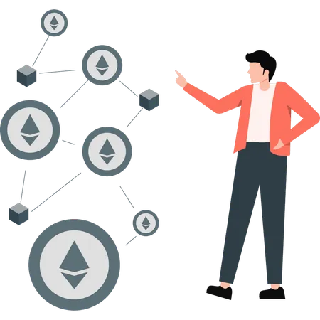 Man pointing to ethernet networking  Illustration