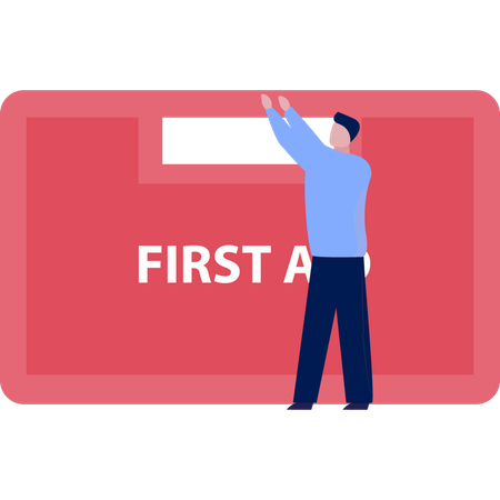 Man Pointing To First Aid Box  イラスト
