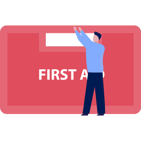Man Pointing To First Aid Box  Illustration