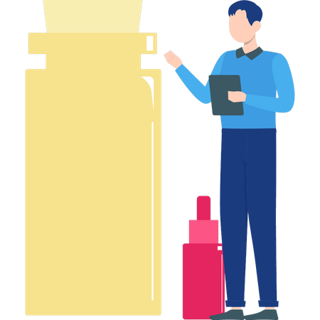 Man pointing to flask  イラスト