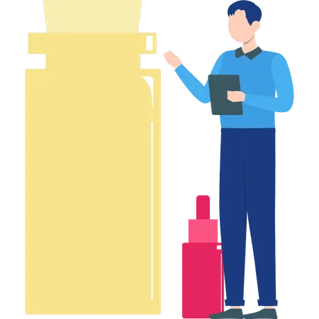 Man pointing to flask  Illustration