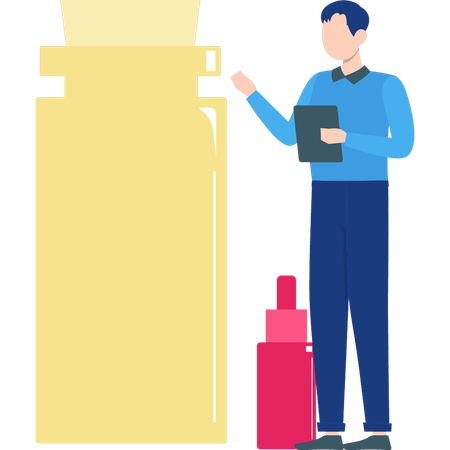 Man pointing to flask  Illustration