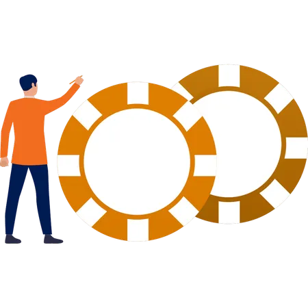 Man pointing to gamble chip  イラスト